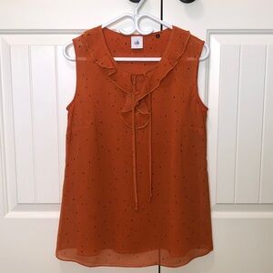 CAbi Sparkle Top Ruffle V-Neck Sleeveless Orange Blouse - S